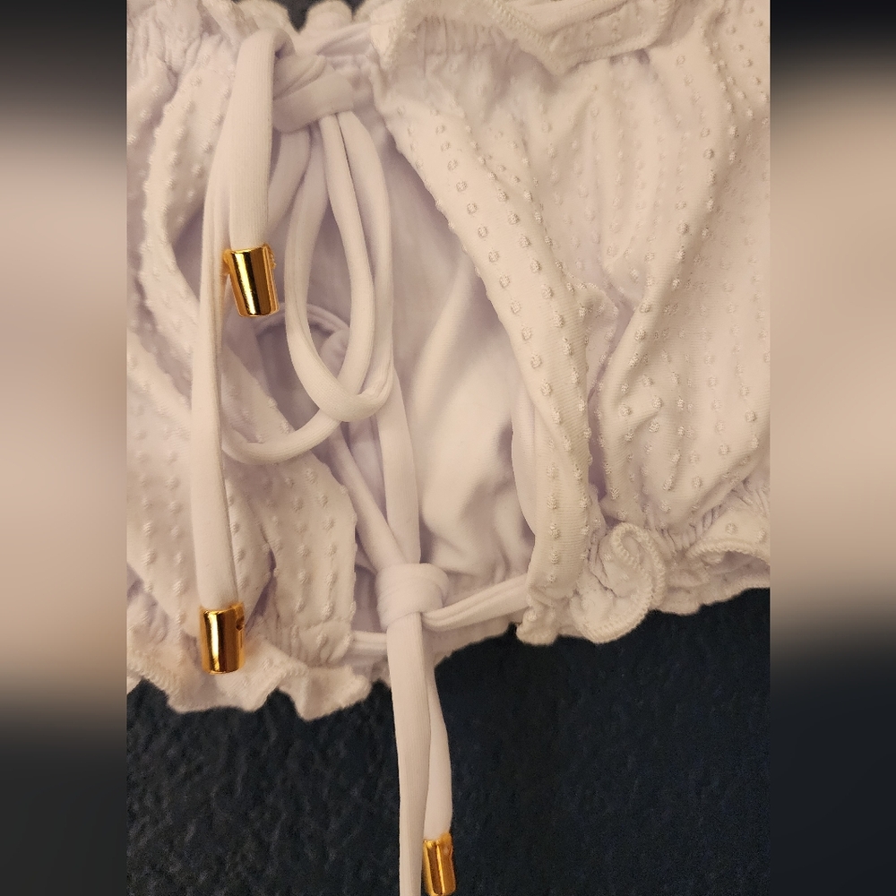 PQ X Amanda Stanton Sail White Remi Ruched Bandeau Size Large - Picture 6 of 9